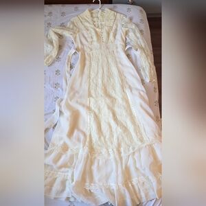 vintage 1970s boho prarie edwardian-revival ivory wedding dress size 0